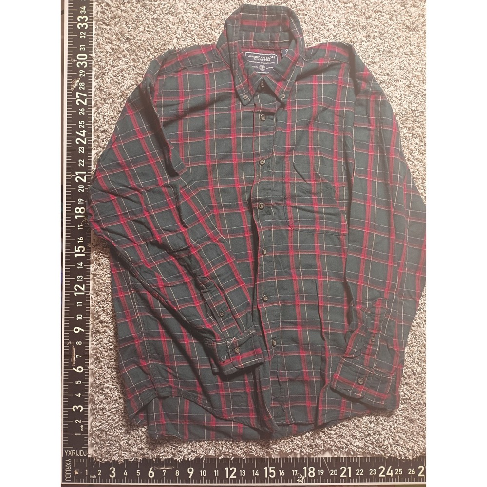 American Eagle Outfitters Mens Green Red Plaid Flannel Button Down Shirt Large